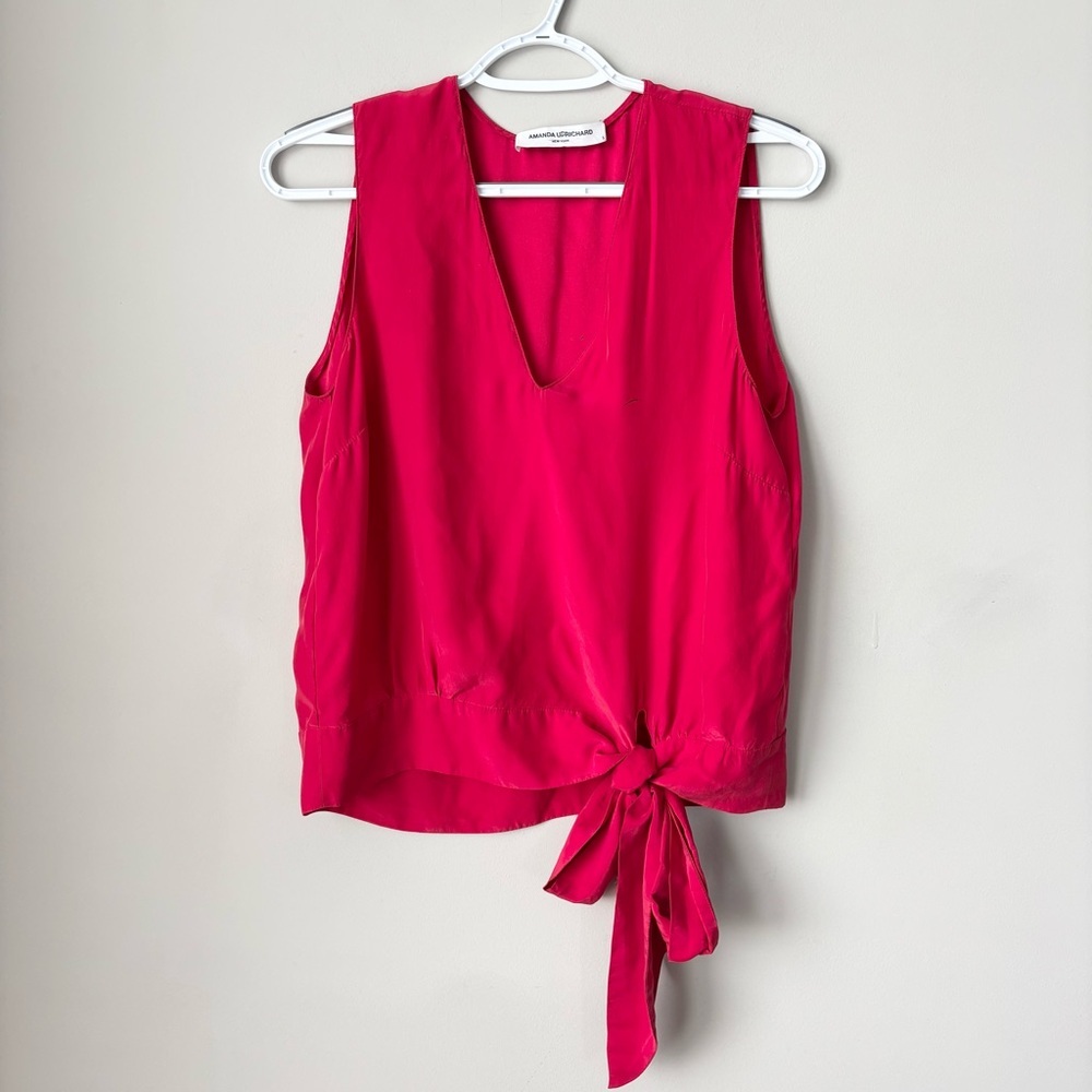 Amanda Uprichard Fuchsia Tie-Hem Sleeveless V-Neck Blouse